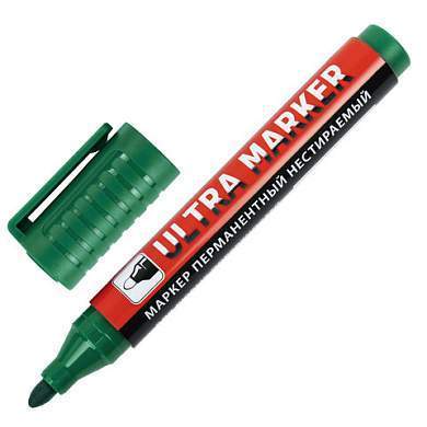 Маркер перманентный ULTRA MARKER, ЗЕЛЕНЫЙ, 3,5 мм, с клипом, BRAUBERG, 152207 (арт. 152207)