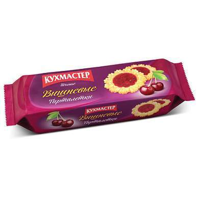 Печенье КУХМАСТЕР "Вишневые тарталетки" песочные, с вишневым джемом, 240 г, 204008 (арт. 622688)