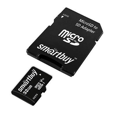Карта памяти SmartBuy MicroSDHC 32GB UHS-1, Class 10, скорость чтения 95Мб/сек, для видеонаблюдения (с адаптером SD) (арт. 384277)
