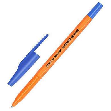 Ручка шариковая STAFF "Basic BP-66 ORANGE", СИНЯЯ, корпус оранжевый, узел 1 мм, линия письма 0,5 мм, 144453 (арт. 144453)