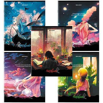 Тетрадь А5, 80 л., BRAUBERG, скоба, клетка, обложка картон, "Anime Girls", 404412 (арт. 404412)