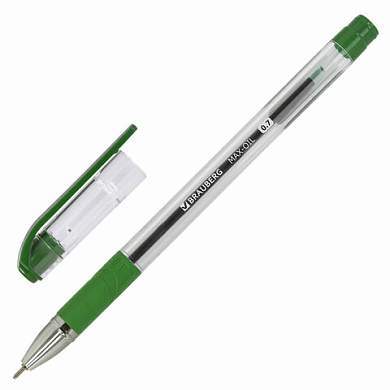 Ручка шариковая масляная с грипом BRAUBERG "Max-Oil", ЗЕЛЕНАЯ, игольчатый узел 0,7 мм, линия письма 0,35 мм, 142144 (арт. 142144)