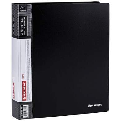 Папка на 4 кольцах, ширина 40 мм, BRAUBERG EXTRA, до 300 листов, ЧЕРНАЯ, 0,8 мм, 270547 (арт. 270547)