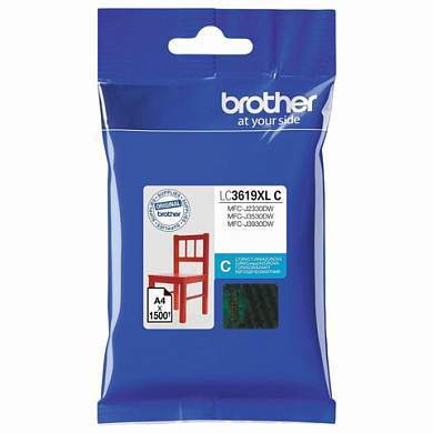 Картридж струйный BROTHER (LC3619XLC) для MFC-J3530DW/J3930DW, голубой, оригинальный, ресурс 1500 страниц (арт. 363570)