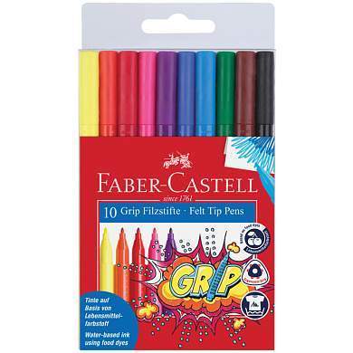 Фломастеры Faber-Castell "Grip", 10цв., трехгранные, смываемые, пластик. уп., европодвес (арт. 286202)