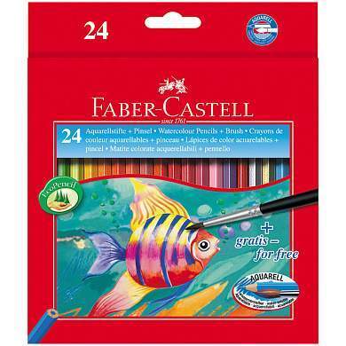 Карандаши акварельные Faber-Castell, 24цв+кисть, картон, европодвес (арт. 286185)