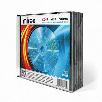 Диски CD-R MIREX, 700 Мб, 48x, Slim Case, КОМПЛЕКТ 5 шт., UL120051A8F (арт. 514020)