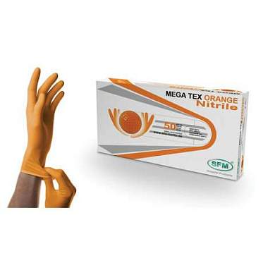 Перчатки нитриловые сверхпрочные с текстурой SFM MEGA TEX ORANGE, 25 пар (50 штук), размер L (большой), 4036534914205 (арт. 702145)