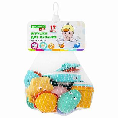 Игрушки для ванной, 17 штук, БОЛЬШОЙ НАБОР, с сетью для хранения, BRAUBERG KIDS, 665187 (арт. 665187)
