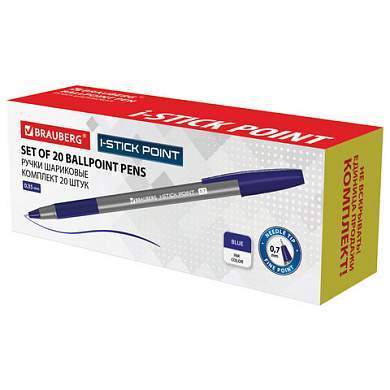 Ручка шариковая с грипом BRAUBERG "i-STICK POINT", КОМПЛЕКТ 20 шт., СИНЯЯ, линия письма 0,35 мм, 144024 (арт. 144024)