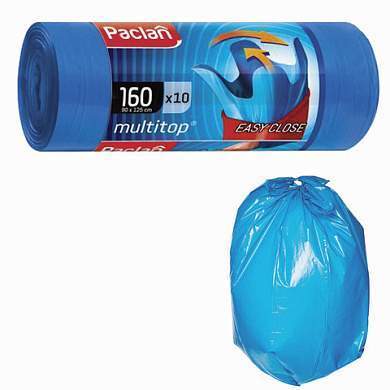 Мешки для мусора 160 л, с ушками, синие, рулон 10 шт., ПВД, 30 мкм, 90х125 см, PACLAN "Multitop", 134442 (арт. 604064)