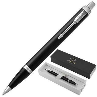 Ручка шариковая PARKER "IM Core Black Lacquer CT", черный глянцевый лак, детали хром, синяя, 1931665 (арт. 142530)