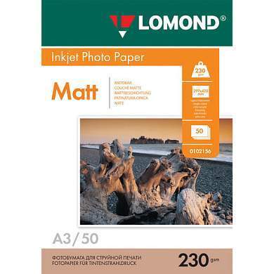 Фотобумага матовая БОЛЬШОГО ФОРМАТА, A3, 230 г/м2, односторонняя, 50 листов, LOMOND, 0102156 (арт. 362758)