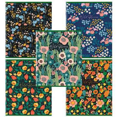 Тетрадь А5, 96 л., BRAUBERG, скоба, клетка, глянцевая ламинация, "Wild Flowers", 404429 (арт. 404429)