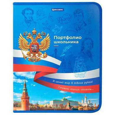 Папка-портфолио школьника, А4, на молнии, 8 вкладышей, обложка твердая, СИМВОЛИКА, BRAUBERG, 115243 (арт. 115243)
