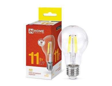 ASD/InHome лампа светодиодн.Deco ЛОН A60 E27 11W(990lm) 3000К 2K филамент (нитевидная) прозрачная 6121 (арт. 714934)