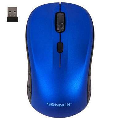 Мышь беспроводная SONNEN V-111, USB, 800/1200/1600 dpi, 4 кнопки, оптическая, синяя, 513519 (арт. 513519)