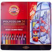 Карандаши цветные художественные Koh-I-Noor "Polycolor", 24цв., заточен., метал. пенал (арт. 132740)