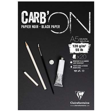 Скетчбук 20л., А5 Clairefontaine "Carb ON", на склейке, мелкозер., черный, 120г/м2 (арт. 303729)