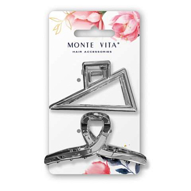 Краб для волос НАБОР 2 шт., 7 см, глянцевый, серебристый, MONTE VITA (МОНТЕ ВИТА), 458825 (арт. 458825)