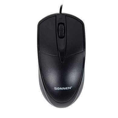 Мышь проводная SONNEN B61, USB, 1600 dpi, 2 кнопки + колесо-кнопка, оптическая, черная, 513513 (арт. 513513)