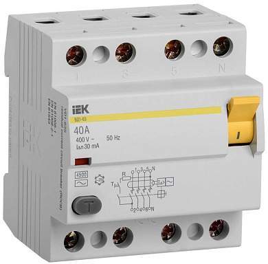 IEK устройство защитного отключения УЗО ВД1-63 4P 40А 30мА MDV10-4-040-030 (арт. 516875)