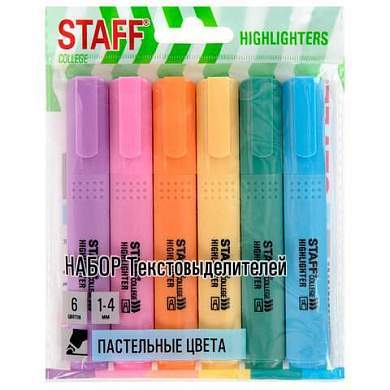 Набор текстовыделителей 6 ПАСТЕЛЬНЫХ ЦВЕТОВ, АССОРТИ, STAFF College "STICK PASTEL", линия письма 1-4 мм, скошенный наконечник, 152532 (арт. 152532)