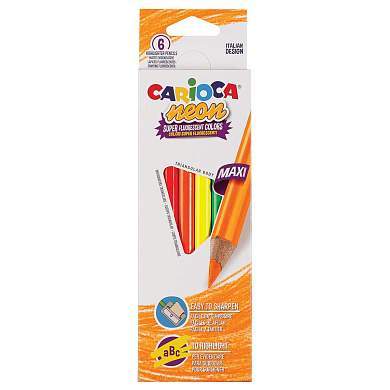 Карандаши цветные неоновые Carioca "Neon", 06цв., утолщенные, трехгран., заточен., картон, европодвес (арт. 373273)