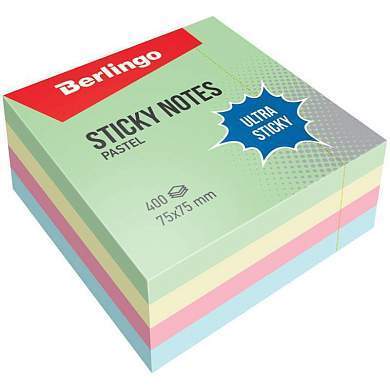 Самоклеящийся блок Berlingo "Ultra Sticky", 75*75мм, 400л., 4 пастельных цвета (арт. 270288)