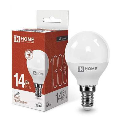 inHome лампа светодиодн. VC шар P45 E14 14W(1330lm) 4000К 4K 90x46 (без пульсации) 7843 (арт. 873612)
