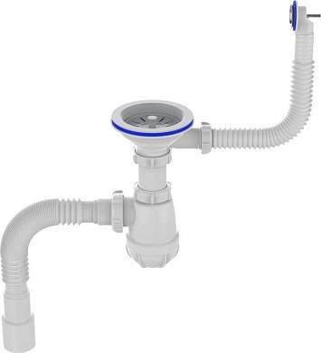 Aquant Сифон для кухни 3 1/2''х40 с пластиковой решеткой,круглый перелив,гиб.тр.40х40/50,PB0139-10-MR (арт. 876431)