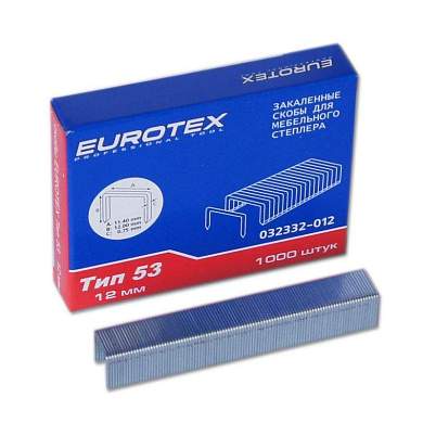 EUROTEX Скобы 11,4х12мм для мебельн.степлера, закаленные ТИП53, 1000шт/уп, цена за уп, арт.32332-012 (арт. 604547)