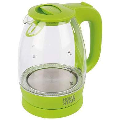 Чайник электр. HomeStar HS-1012, 1,7л, диск, стекло, пластик зеленый 3943 (арт. 692971)