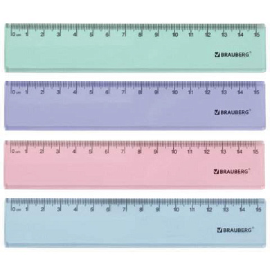 Линейка пластиковая 15 см BRAUBERG "PASTEL", тонированная, ассорти, 117012 (арт. 117012)