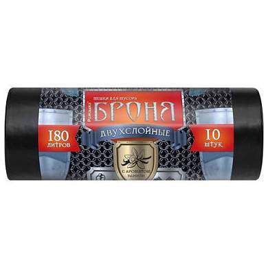 Мешки для мусора 180 л, ПРОЧНЫЕ черные, в рулоне 10 шт., ПВД 60 мкм, 2-х слойные, 90x110 см, "БРОНЯ", ВР-0011Н (арт. 701984)