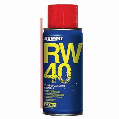 Смазка универсальная RW-40 (аналог WD-40) 200 мл, аэрозоль с трубочкой, RUNWAY RW6096 (арт. 608431)