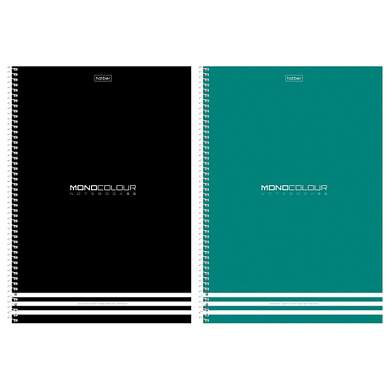 Тетрадь А4, 96 л., HATBER, спираль, клетка, матовая ламинация, тиснение, "MONOCOLOUR" (микс в ПУ), 093593, 96Т4лтВ1сп (арт. 405705)