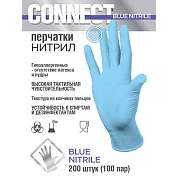 Перчатки нитриловые смотровые 100 пар (200 штук), размер 8-9, L (большой), голубые CONNECT, CON-N2-INT-03 (арт. 631654)