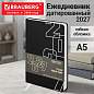 Ежедневник датированный 2027, А5, 138х213 мм, BRAUBERG "Bloom", под кожу, гибкий, черный, 117885 (арт. 117885)