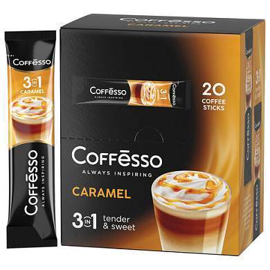 Кофе растворимый порционный COFFESSO "3 в 1 Caramel", пакетик 15 г, 102149 (арт. 623402)