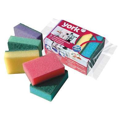 Губки для посуды York "Макси", поролон с абразивным слоем, 10*7*3см, 5шт. (арт. 281259)