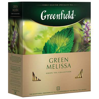 Чай GREENFIELD "Green Melissa" зеленый с мятой и мелиссой, 100 пакетиков в конвертах по 1,5 г, 0879 (арт. 620220)