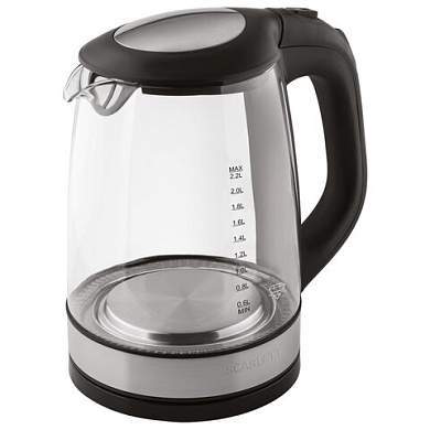 Чайник SCARLETT SC-EK27G19, 2,2 л, 2200 Вт, закрытый нагревательный элемент, стекло, черный (арт. 453674)