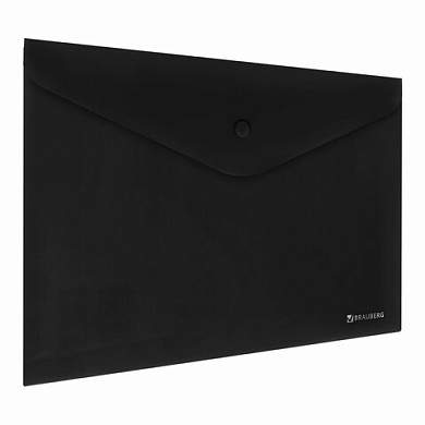 Папка-конверт с кнопкой BRAUBERG "SUPER", А4, матовая непрозрачная, черная, ПРОЧНАЯ 0,2 мм, 272879 (арт. 272879)
