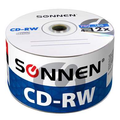 Диски CD-RW SONNEN 700 Mb 4-12x Bulk (термоусадка без шпиля), КОМПЛЕКТ 50 шт., 512578 (арт. 512578)