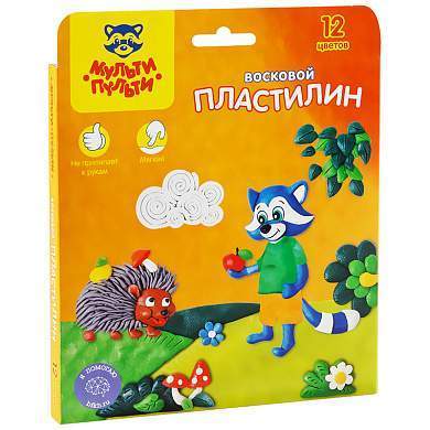 Пластилин Мульти-Пульти "Енот в лесу", 12 цветов, 180г, восковой, со стеком, картон, европодвес (арт. 243008)