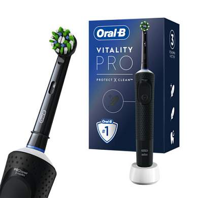 Зубная щетка электрическая ORAL-B (Орал-би) Vitality Pro, ЧЕРНАЯ, 1 насадка, 80367641 (арт. 608719)