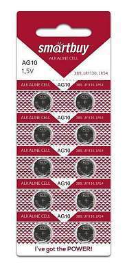 Элемент питания Smartbuy часовая AG10-10B G10 (389) LR1130, LR54 BL10 (100/2000) (SBBB-AG10-10B) (арт. 680411)