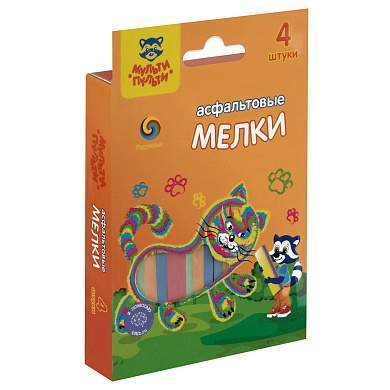 Мелки радужные для асфальта Мульти-Пульти 4цв., 4шт, картонная упаковка с держателем (арт. 351947)