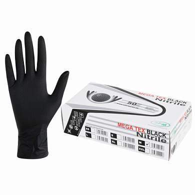 Перчатки нитриловые сверхпрочные с текстурой SFM MEGA TEX BLACK 25 пар (50 штук), размер M (средний) (арт. 631401)